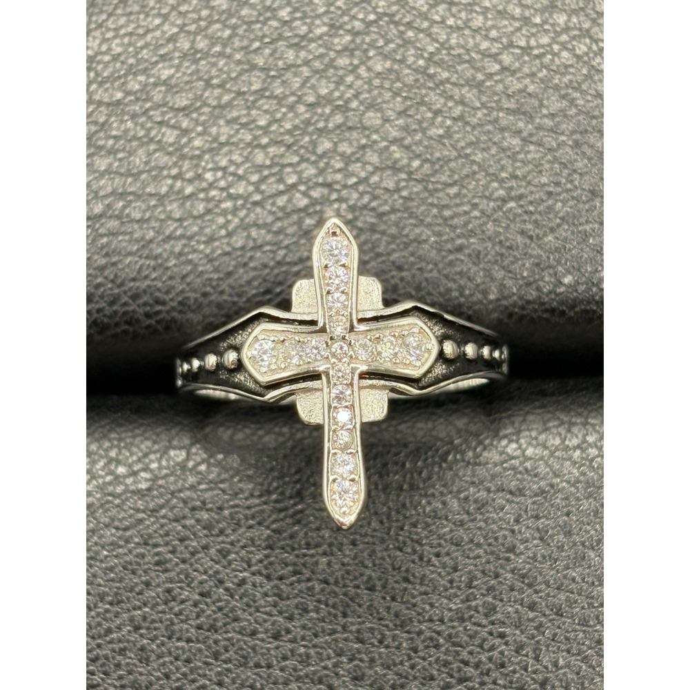 New Condition Cubic Zirconia Medieval Cross Ring 925 Size 7 E13